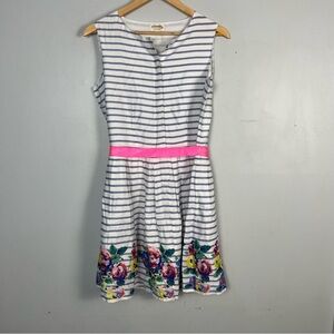 Mini Boden Johnnie B Stripe Floral Trim Cotton Sleeveless Dress 16Y+